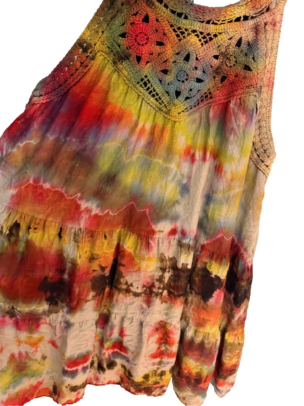 Custom Hand Tie Dyed Boho Crochet Halter Mini Dress L - Picture 11 of 11